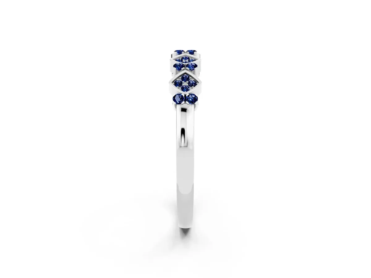 Pavé Cushion Blue Sapphire Cluster Eternity Band with Prong Setting Platinum