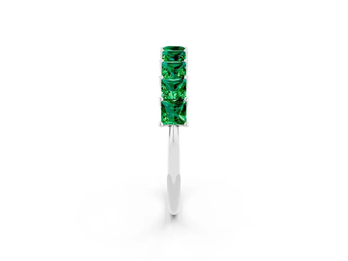Princess Cut Emerald Channel-Set Eternity Band with Prong Setting Silver