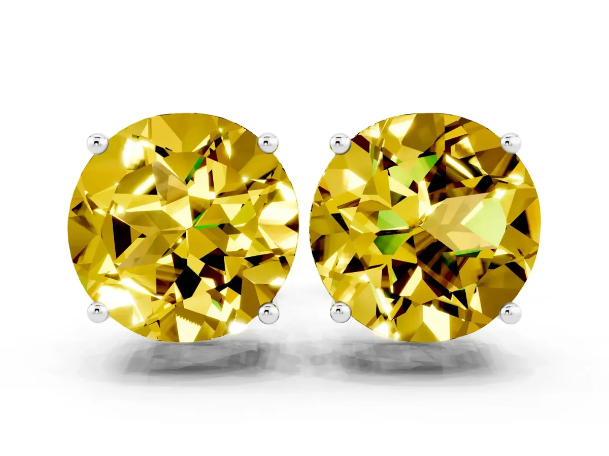 Round Cut Yellow Sapphire Stud Earrings Silver