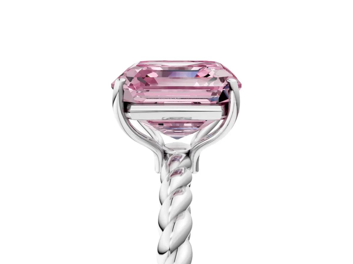 Fancy Pink Asscher Cut Solitaire Twisted Band 4-Prong Ring Platinum