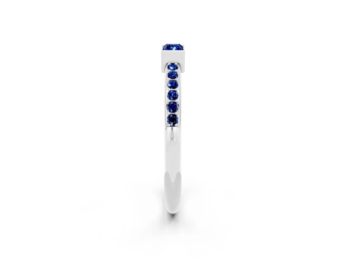 Baguette Blue Sapphire Pavé Band with Bar Setting White gold