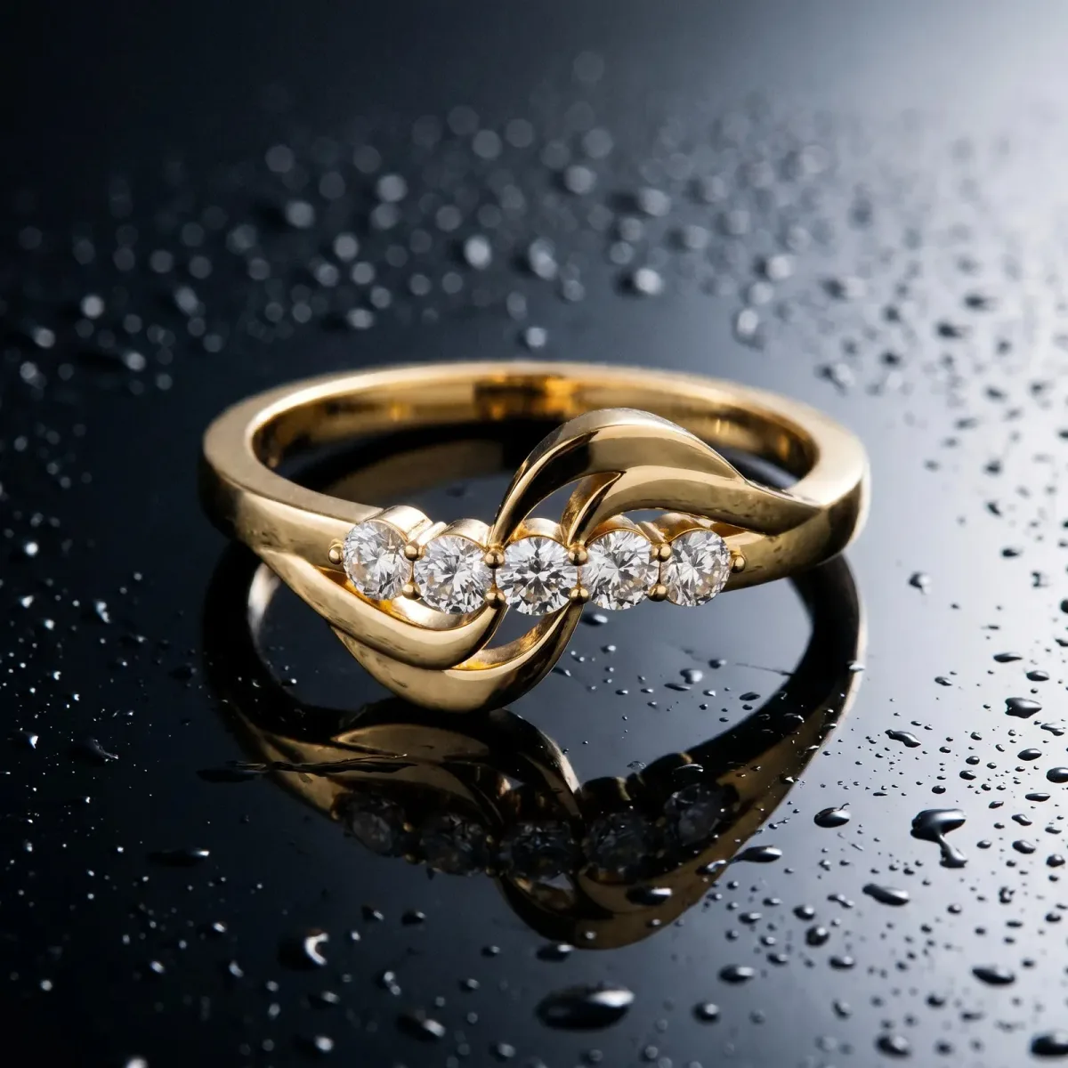 Five-Stone Round Diamond Crossover Band with Prong Setting Yellow gold