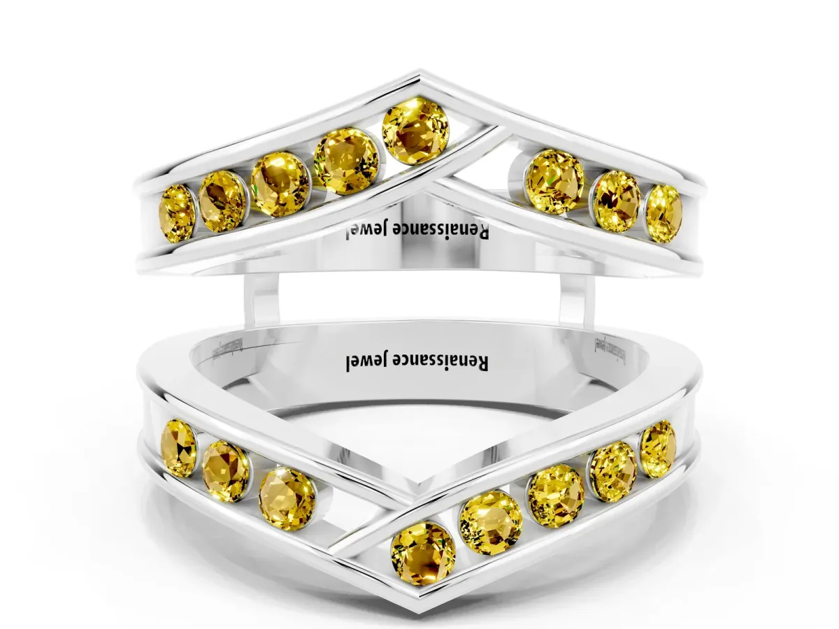 Round Yellow Sapphire Channel-Set Chevron Band White gold