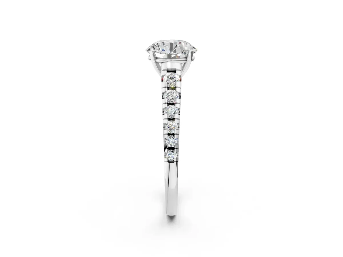 Round Cut Diamond Cathedral Solitaire Ring with Round Pavé Band Platinum