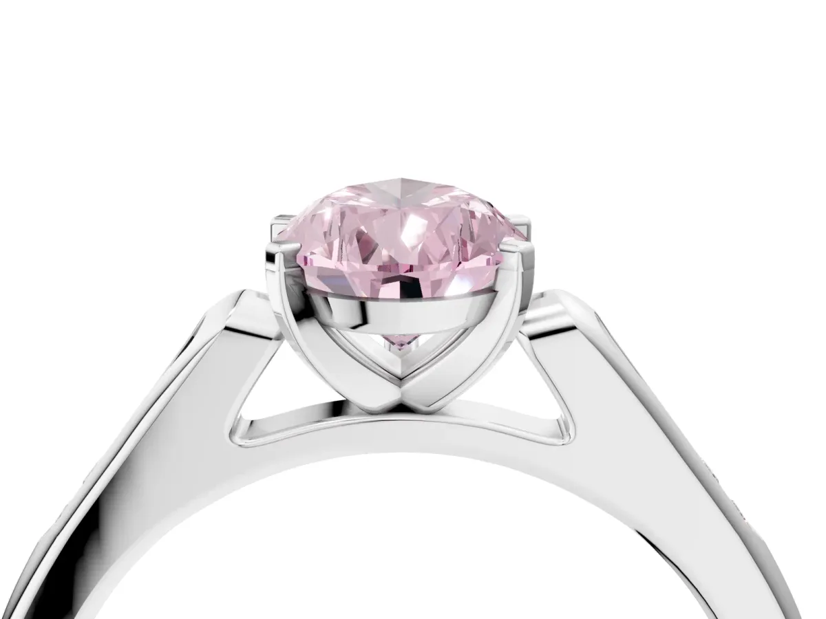 Fancy Pink Pear Cut Diamond Solitaire Ring with Channel Set Round Band and Prong Setting Silver