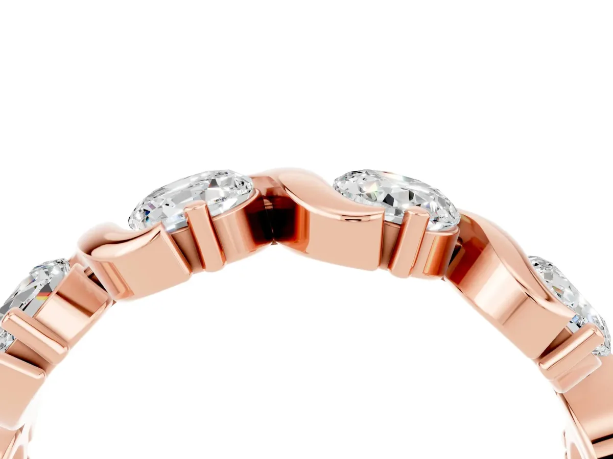 Round Moissanite Half Eternity Band with Wave Prong Setting Rose gold
