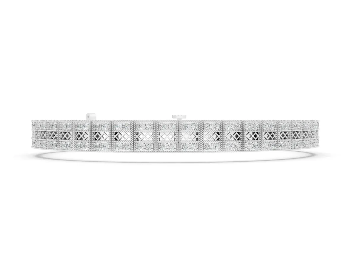 Round Diamond Pavé Tennis Bracelet with Box Clasp Silver