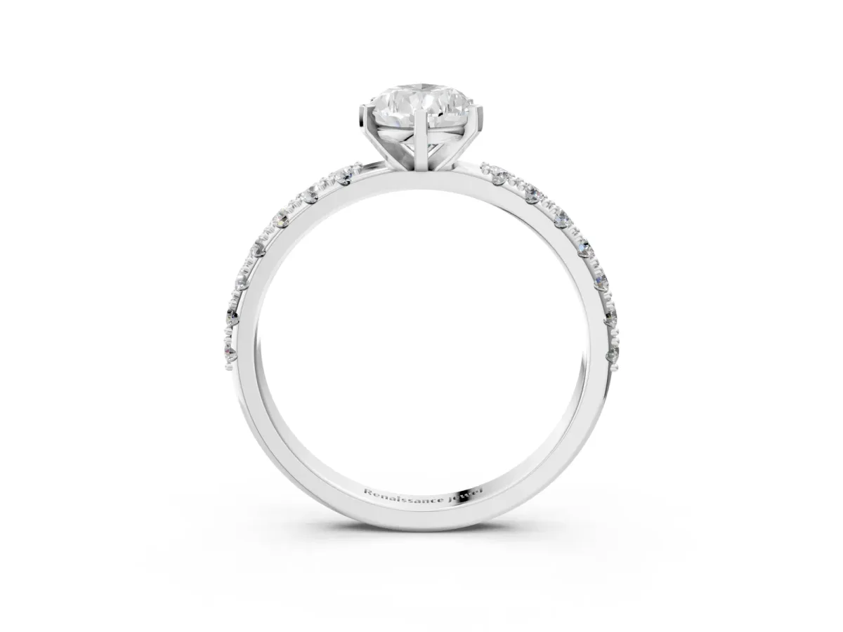 Pear Cut Diamond Solitaire Pavé Band with Four-Prong Setting White gold