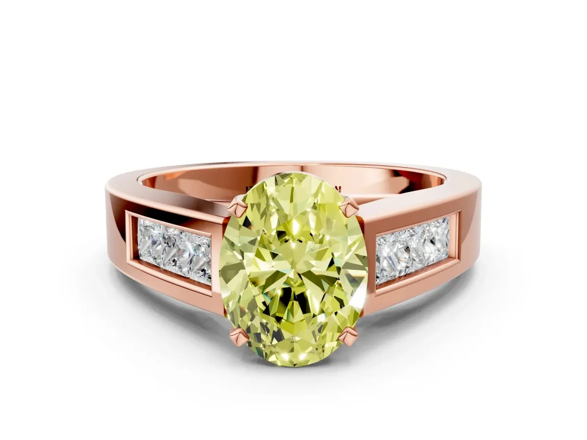 Fancy Yellow Oval Cut Cut Channel Set Solitaire Ring with Four-Prong Setting Rose gold