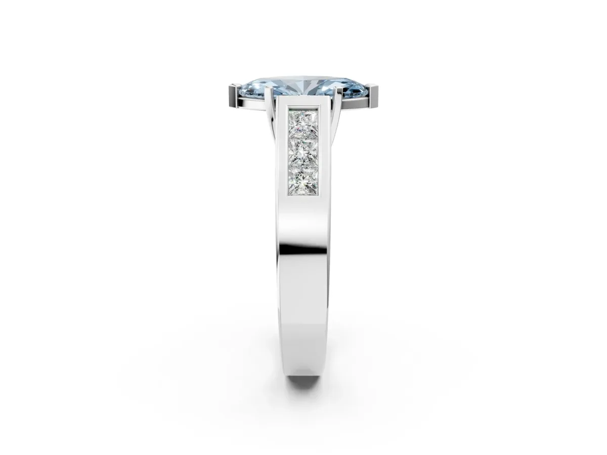 Fancy Blue Marquise Cut Cut Channel Set Solitaire Ring with Four-Prong Setting Silver