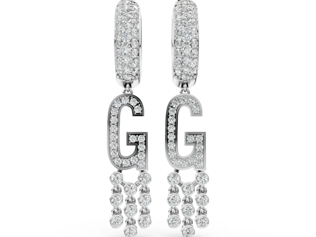 Round Diamond Initial G Huggie Hoop Earrings Silver
