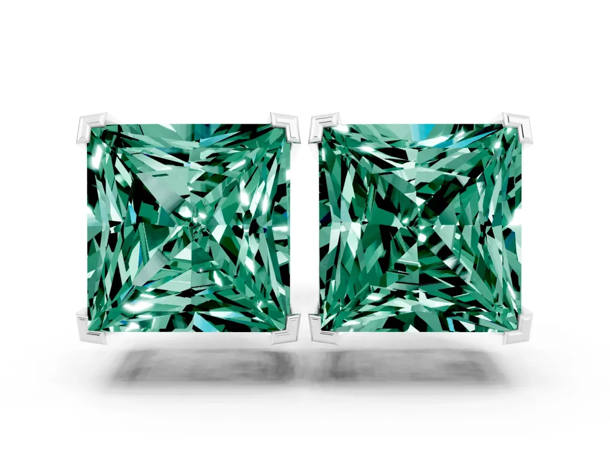 Princess Cut Green Sapphire Stud Earrings White gold