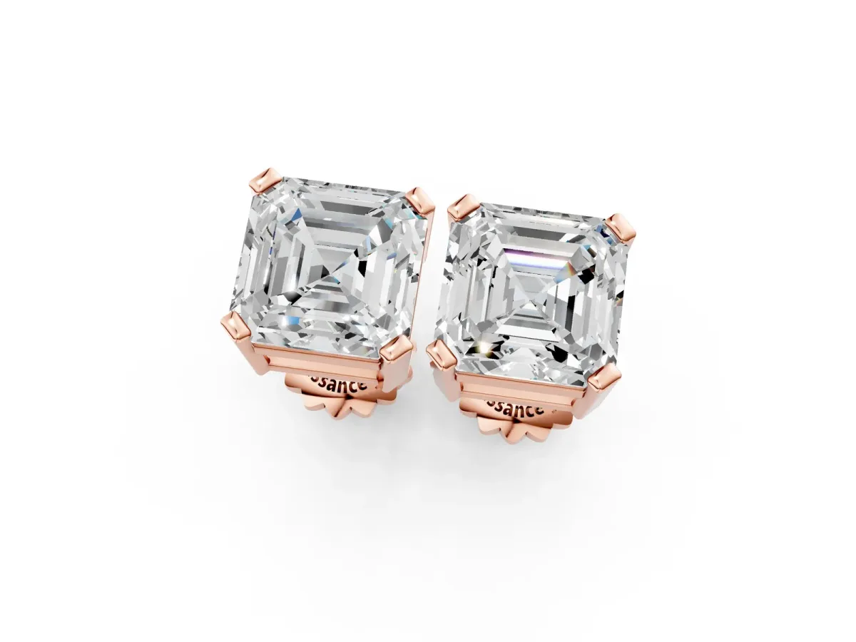 Asscher Cut Diamond Stud Earrings Rose gold
