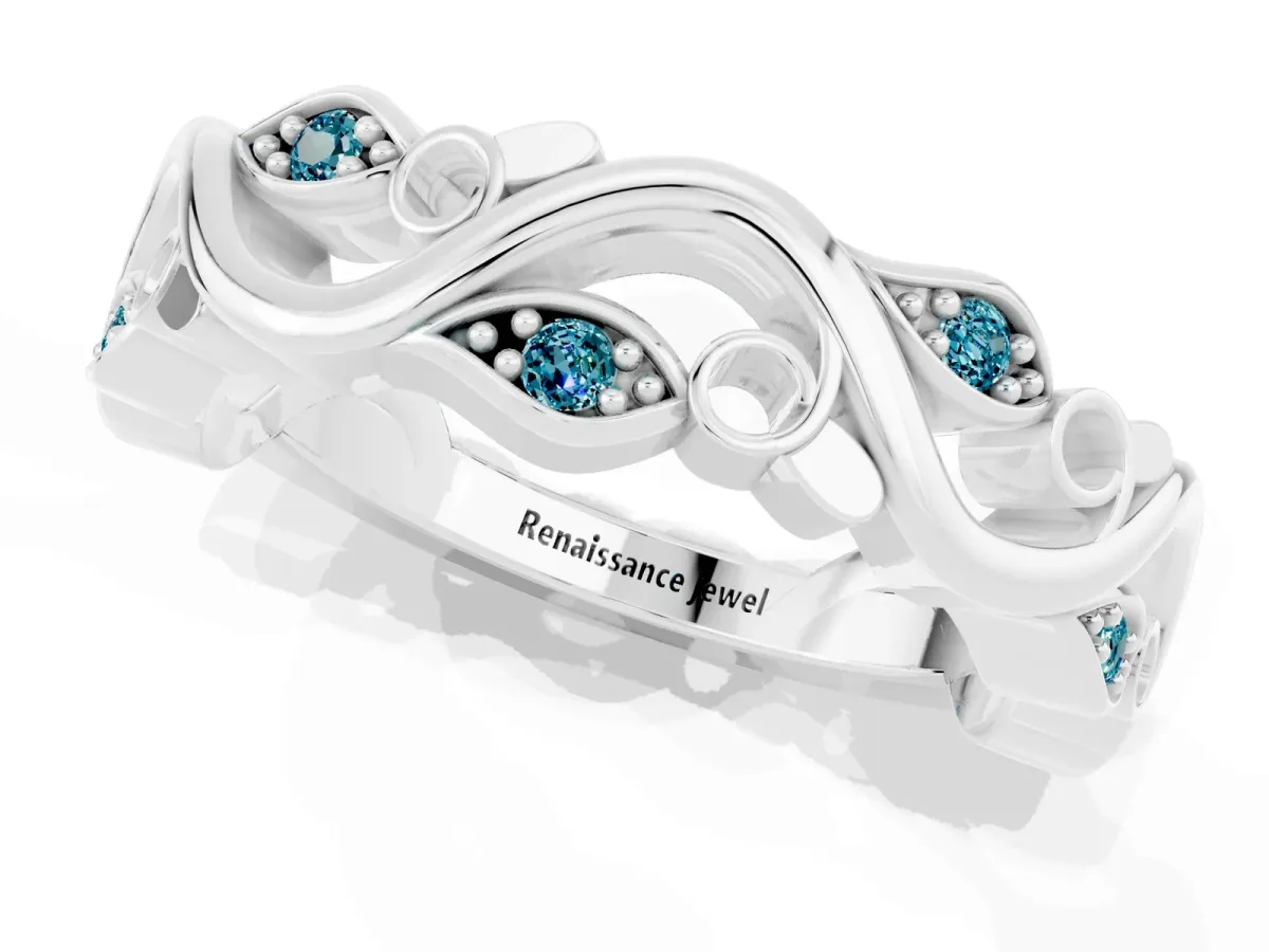 Marquise Blue Topaz Vine Eternity Band with Bezel Setting White gold
