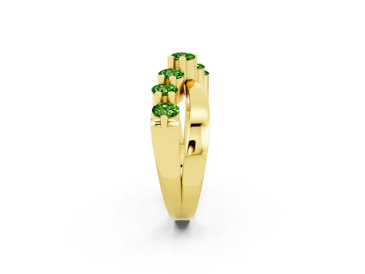Round Peridot Prong-Set Crossover Band Yellow gold