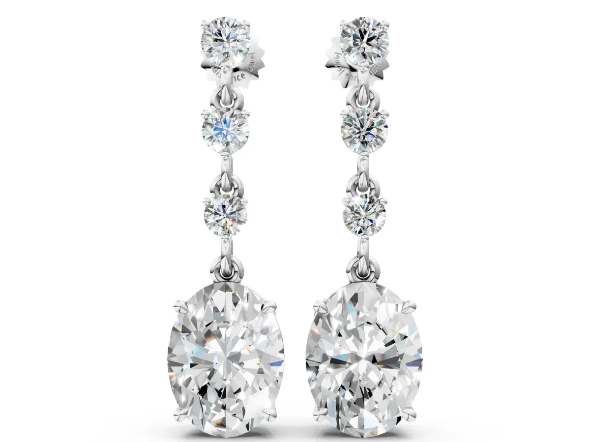 Round and Oval Diamond Drop Earrings Platinum