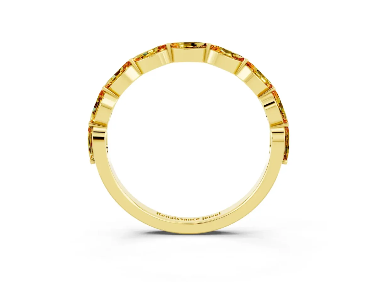Marquise Citrine Half Eternity Band with Prong Setting Yellow gold