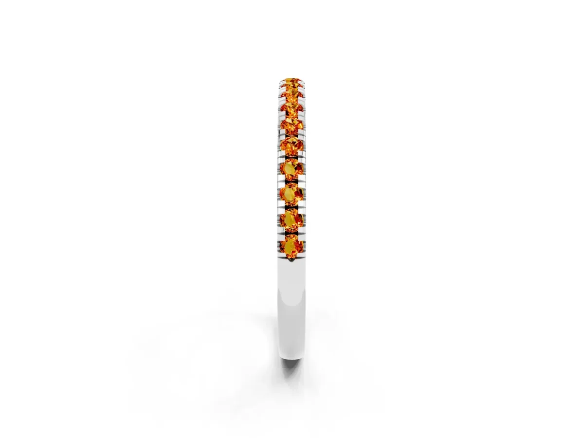 Pavé Round Citrine Half Eternity Band with Shared Prong Setting Silver