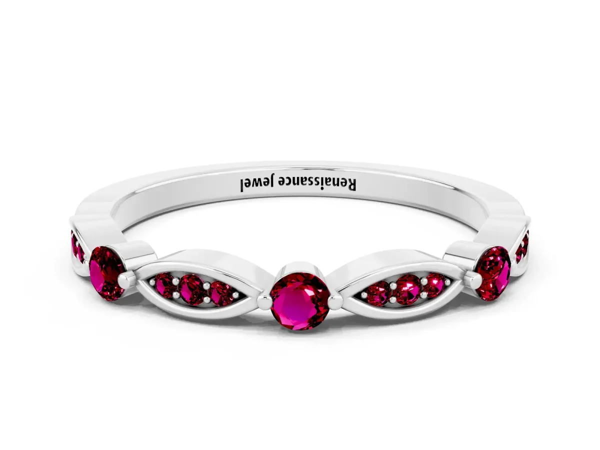 Marquise and Round Garnet Milgrain Band with Bezel Setting Silver