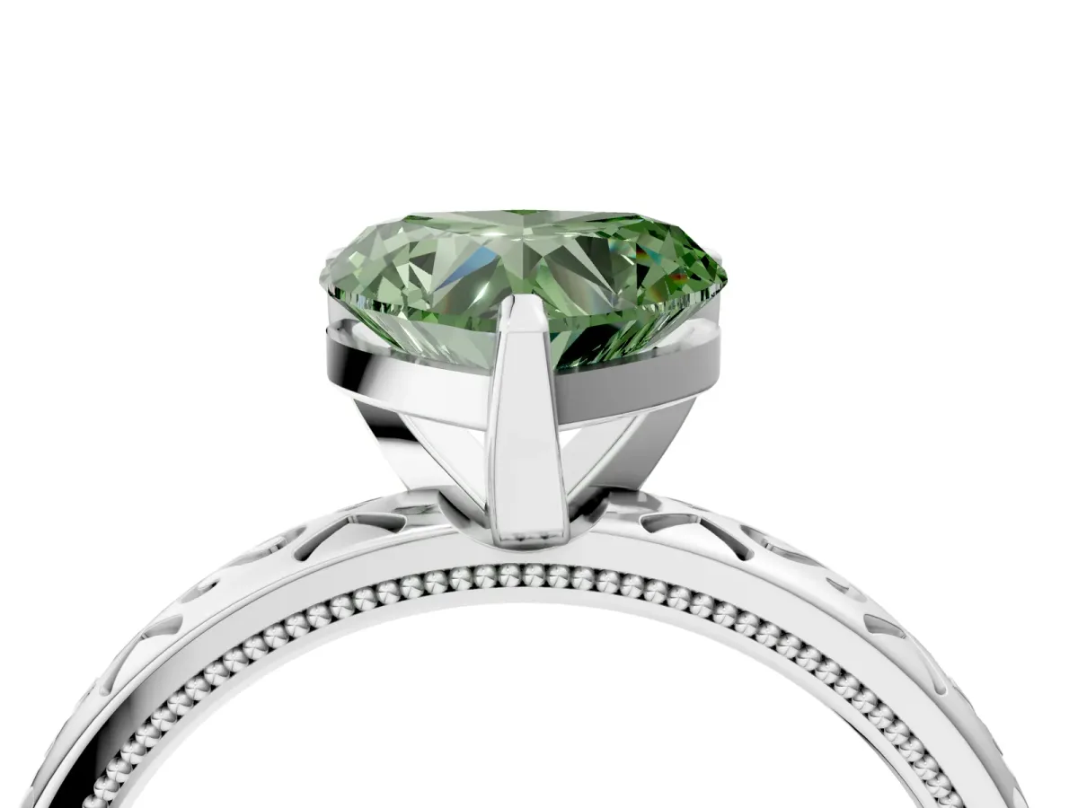 Fancy Green Heart Cut Solitaire Engagement Ring with Scrollwork Band and Four-Prong Setting Platinum