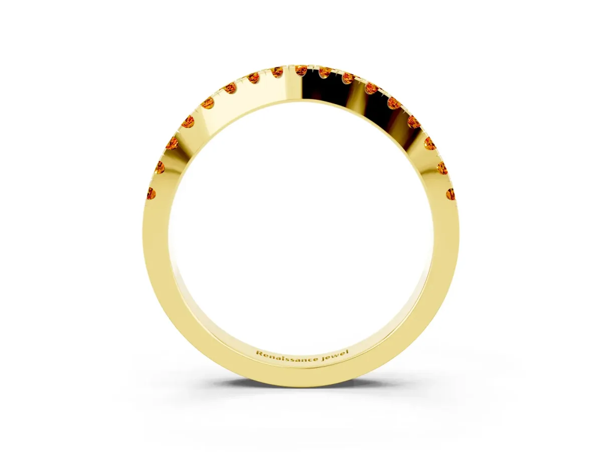 Round Citrine Pavé Curved Band with Shared Prong Setting Yellow gold