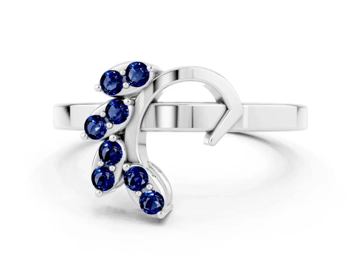 Marquise Blue Sapphire Cluster Bypass Ring with Prong Setting Silver