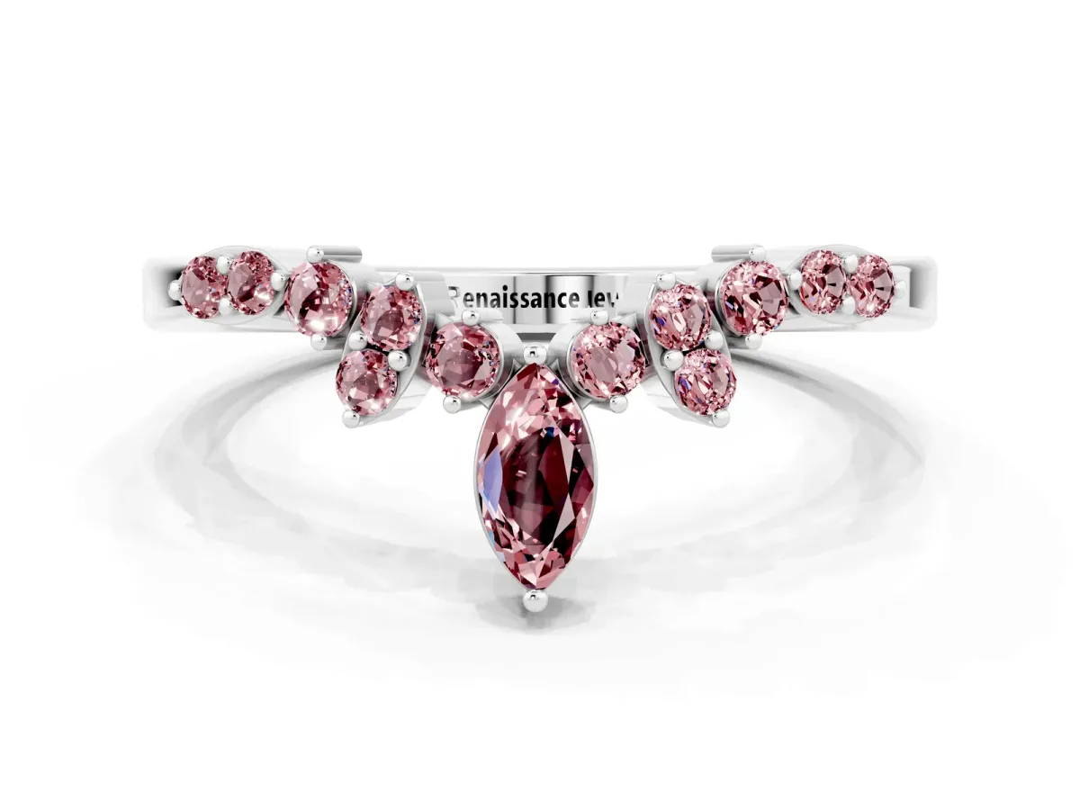Marquise and Round Morganite Chevron Band with Prong Setting Silver