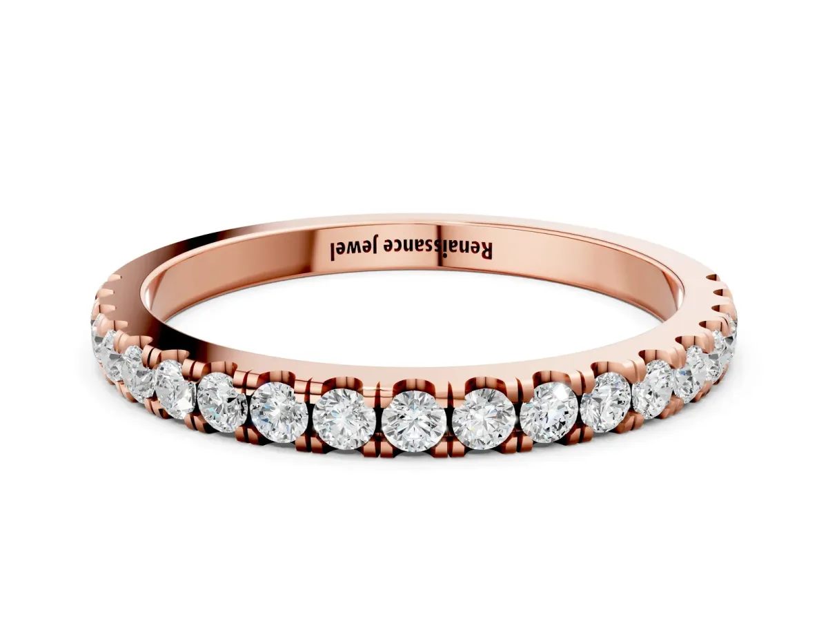 Round Diamond Classic Half Eternity Band with Shared Prong Setting Rose gold