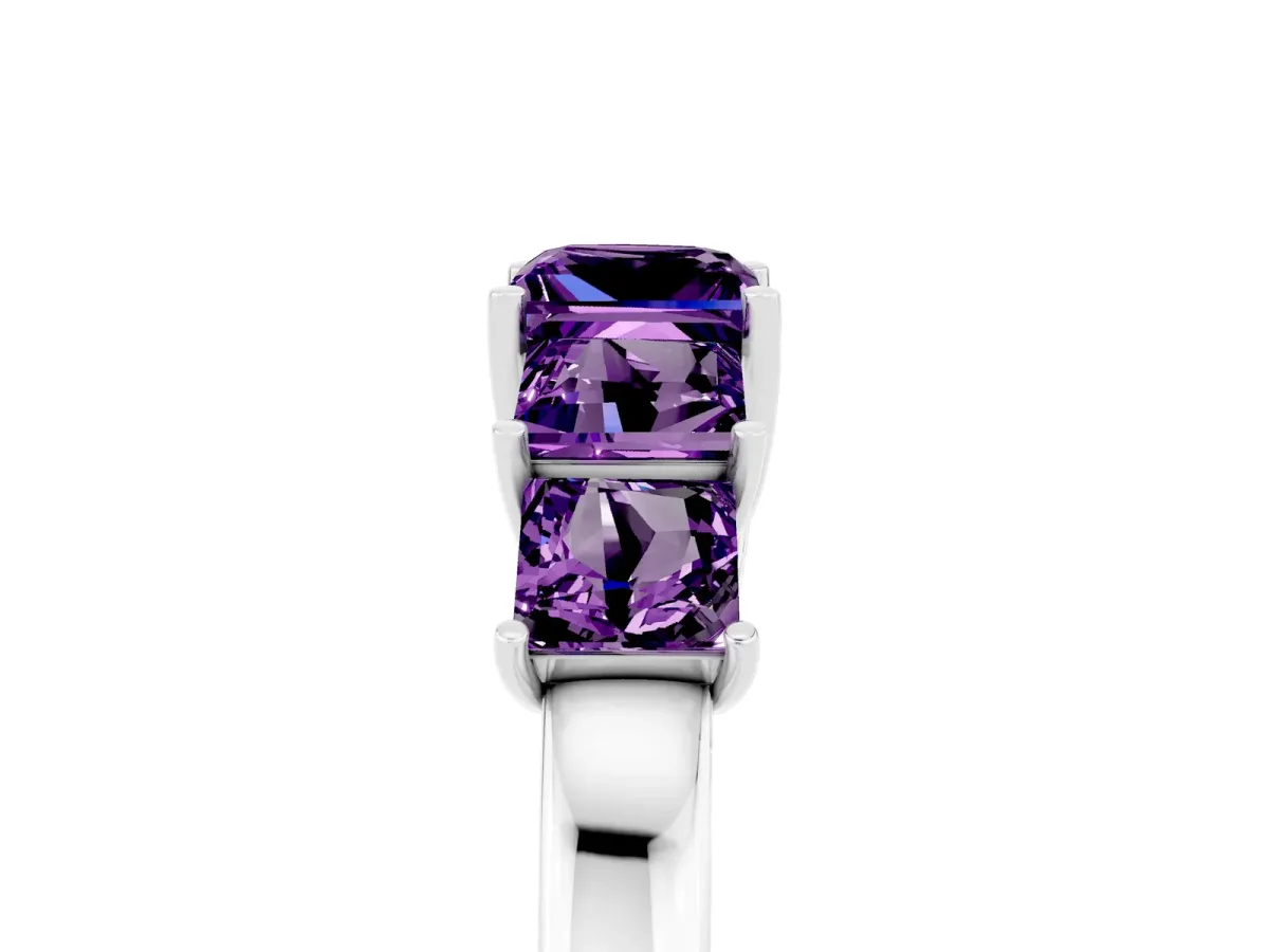 Princess Cut Five-Stone Amethyst Ring with Classic Prong Setting White gold