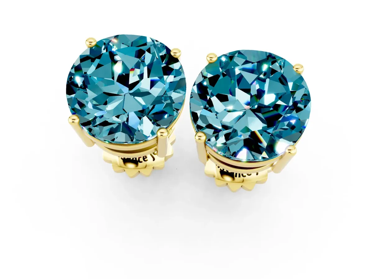 Round Cut Blue Topaz Stud Earrings Yellow gold