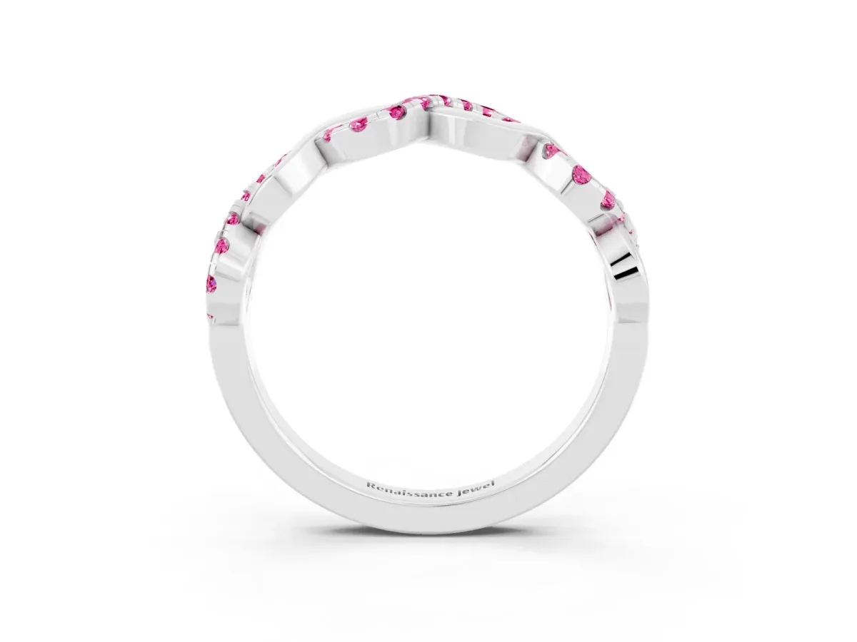 Twist Infinity Round Pink Sapphire Band with Pavé Setting Platinum