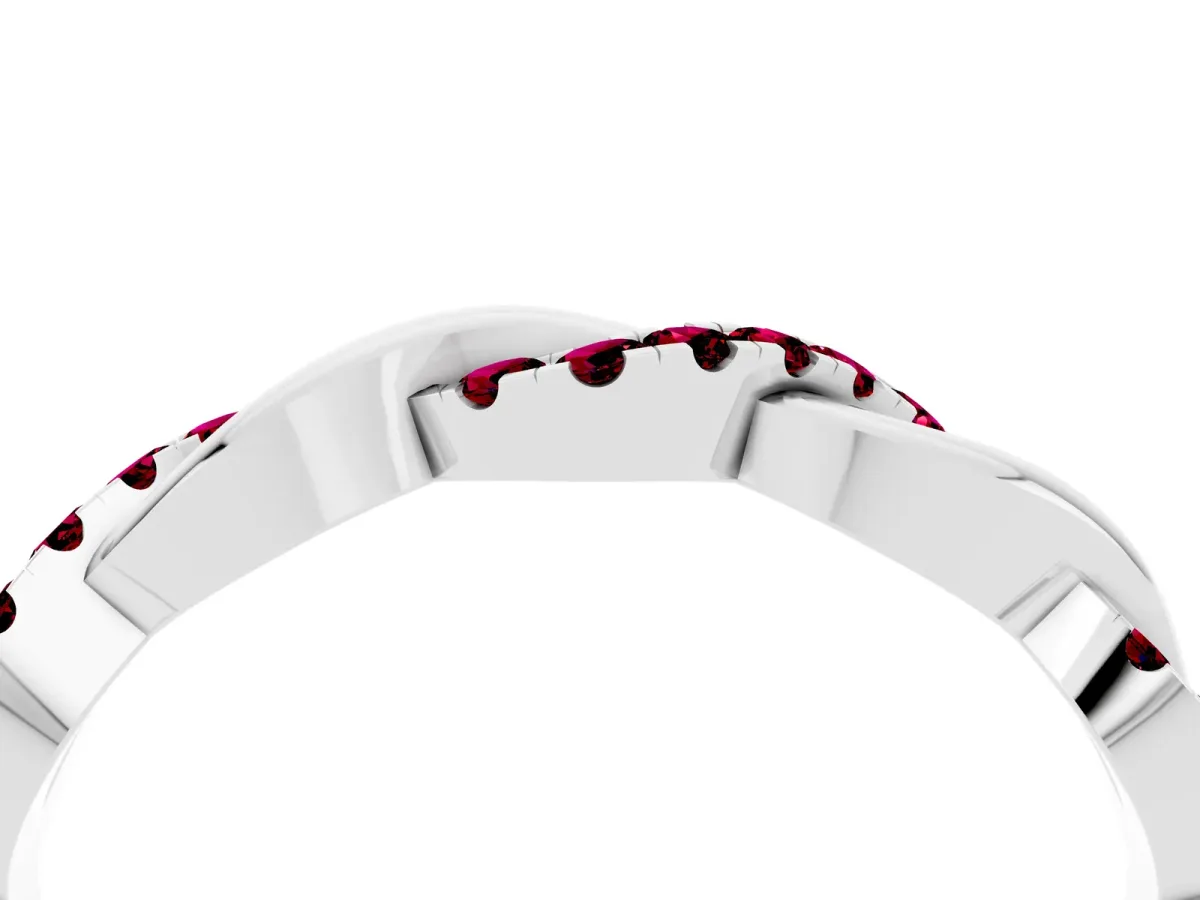 Pavé Round Garnet Twist Eternity Band with Shared Prong Setting Platinum