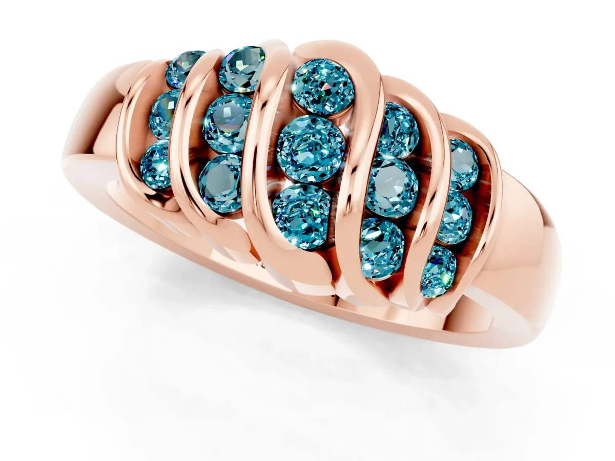 Round Blue Topaz Multi-Row Crossover Band Rose gold