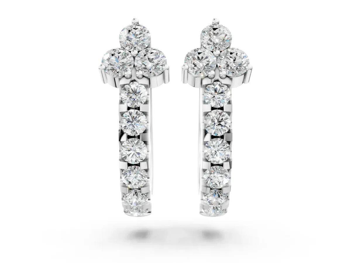 Round Cut Diamond Pavé Huggie Hoop Earrings Platinum