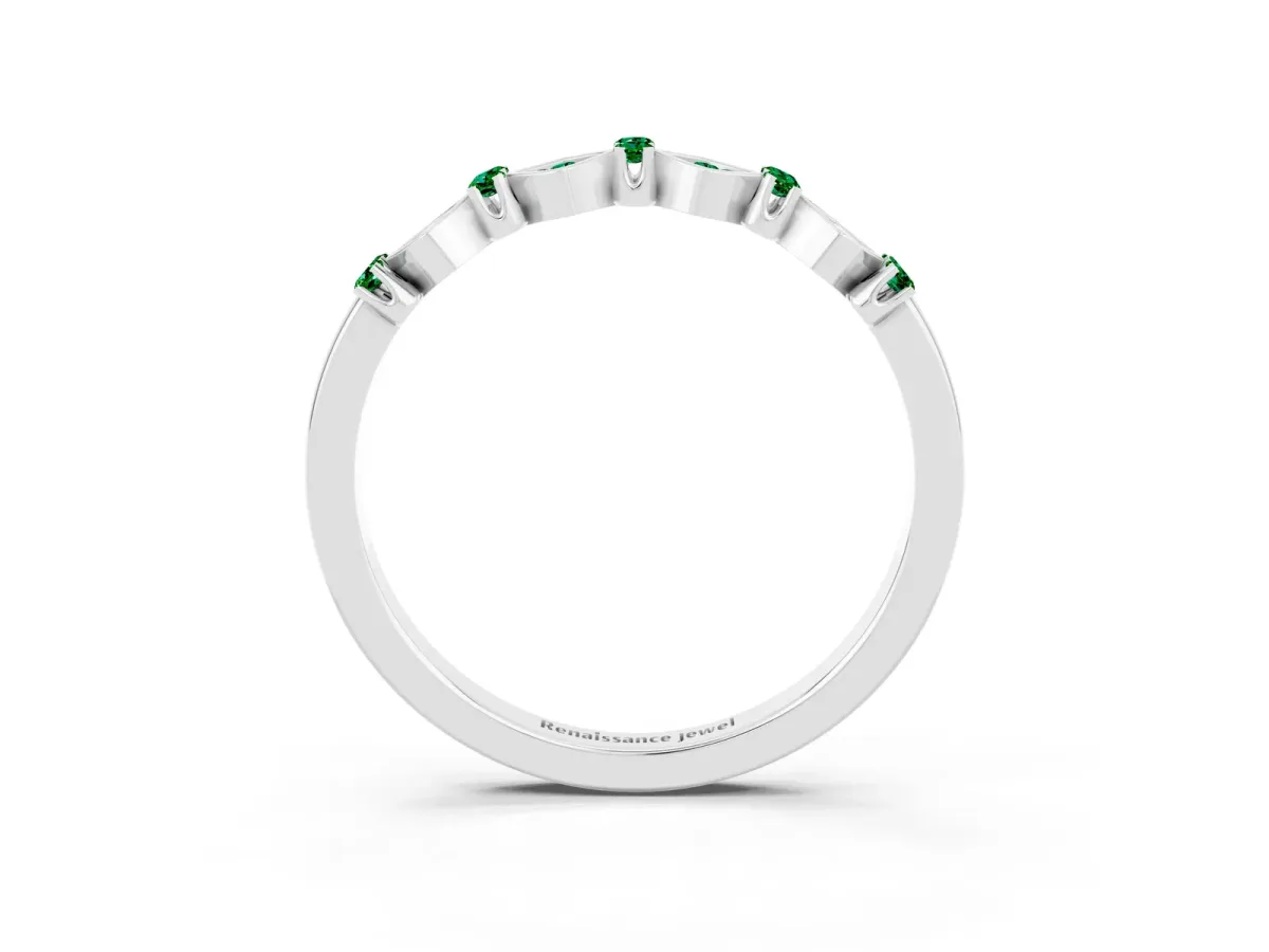 Pavé Cushion Emerald Cluster Eternity Band with Prong Setting Platinum