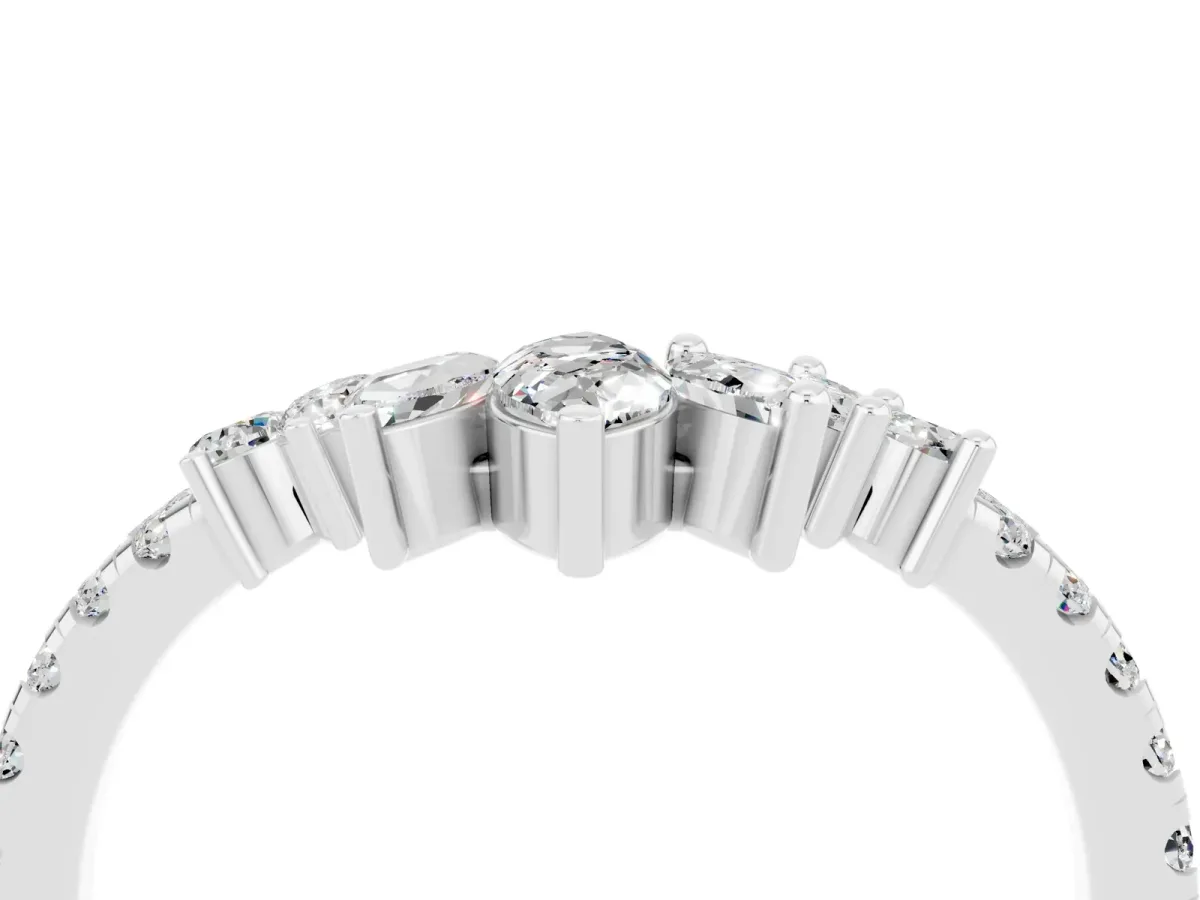 Chevron Marquise and Round Moissanite Open Band with Prong Setting Silver
