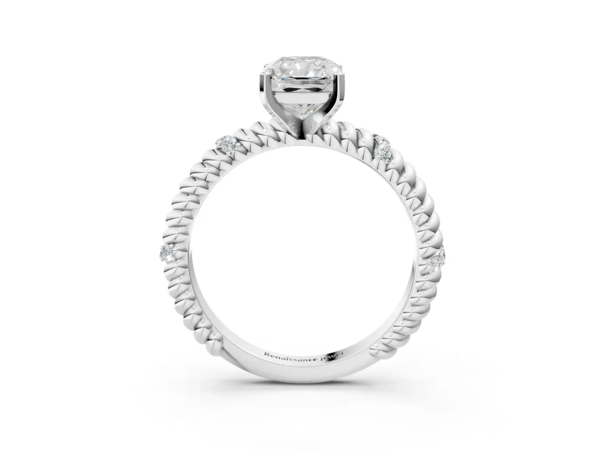 Radiant Cut Solitaire Twisted Band Prong Set Engagement Ring Silver