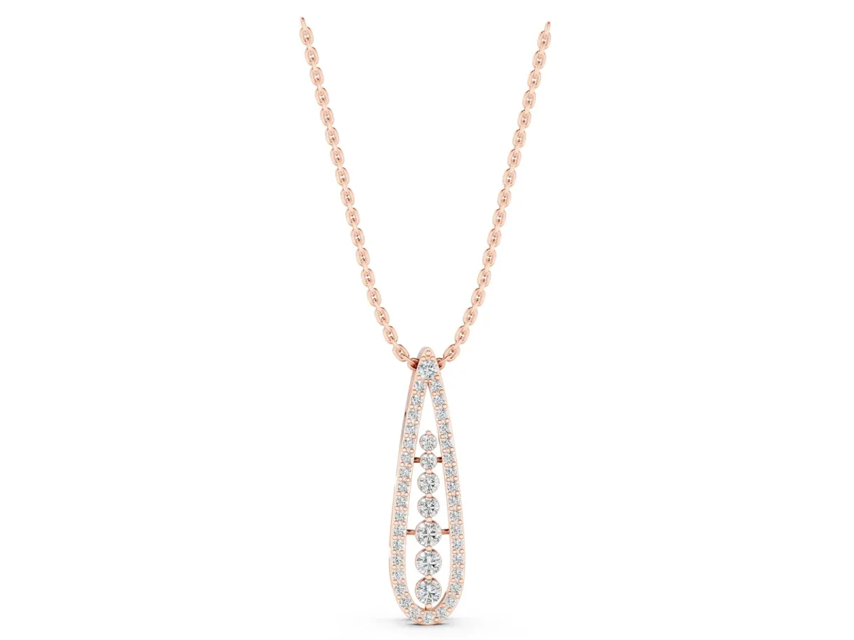 Teardrop Pavé Round Diamond Prong Pendant Rose gold