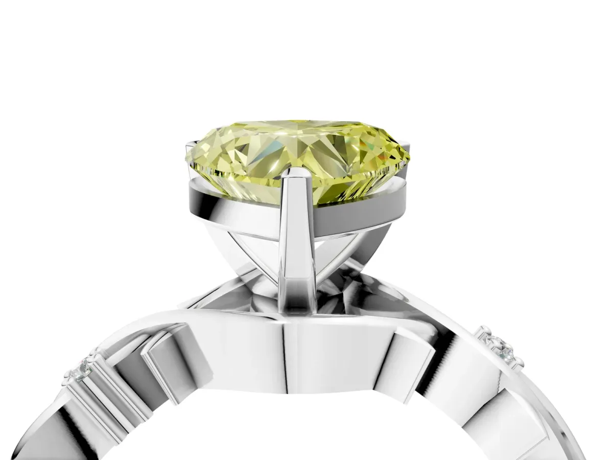 Fancy Yellow Heart Cut Diamond Solitaire Ring with Twisted Band and Prong Setting Silver