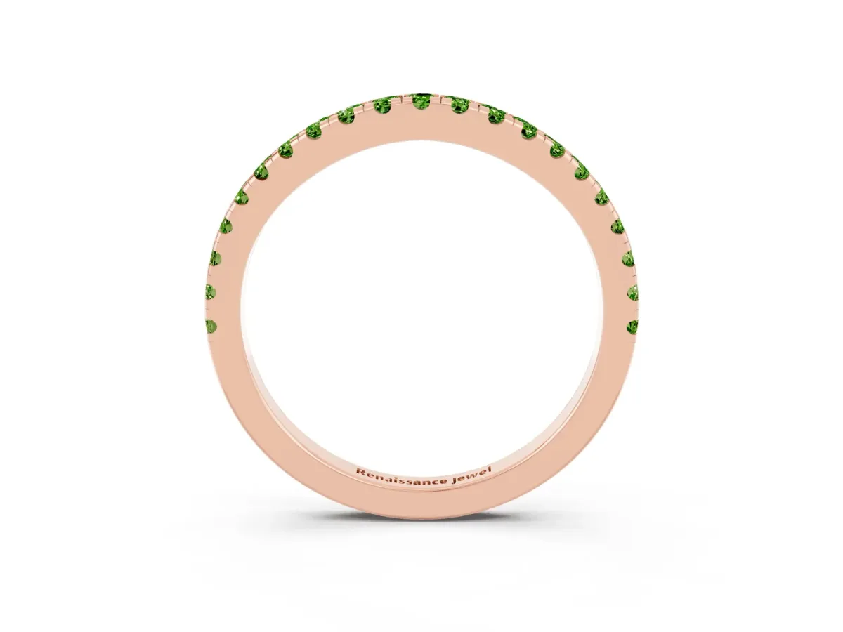 Round Peridot Pavé Half Eternity Band with Shared Prong Setting Rose gold