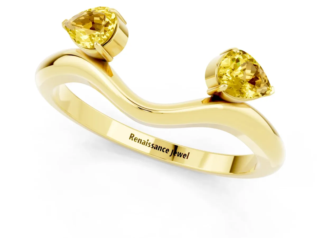 Pear Cut Yellow Sapphire Two-Stone Open Band Ring with Prong Setting Yellow gold