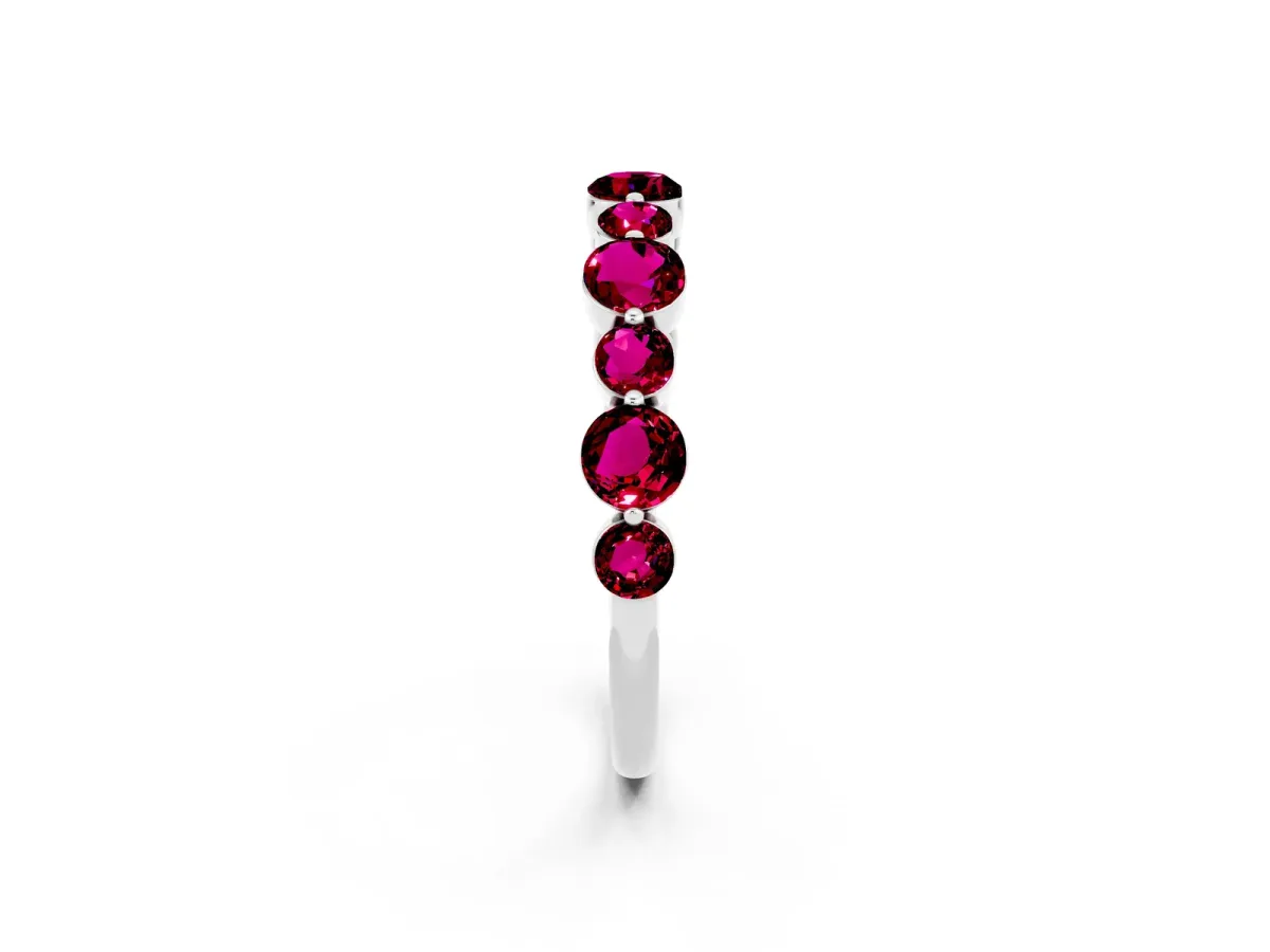 Round Garnet Scalloped Prong Set Eternity Band Silver