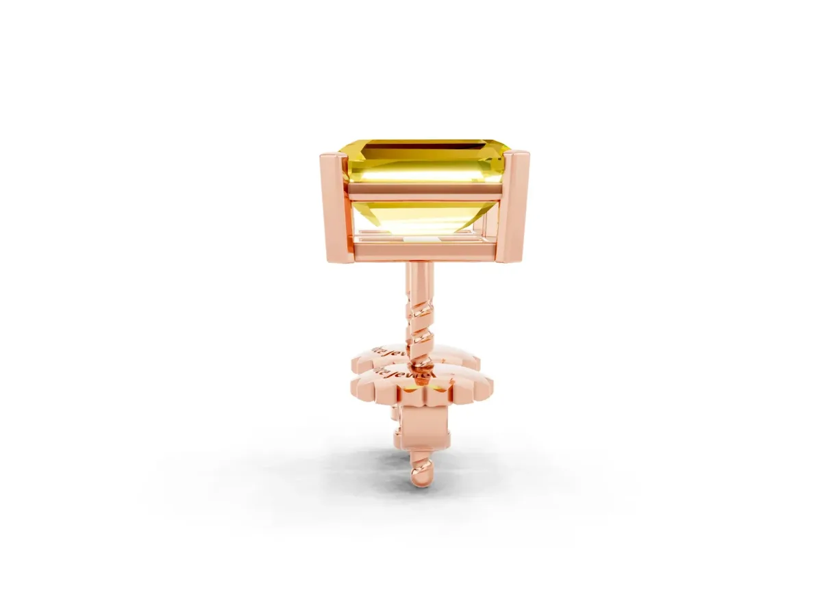 Emerald Cut Yellow Sapphire Stud Earrings Rose gold