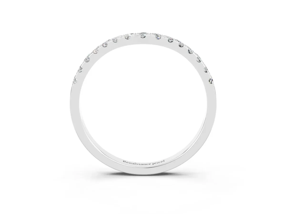 Curved Pavé Round Moissanite Wedding Band with Shared Prong Setting Platinum