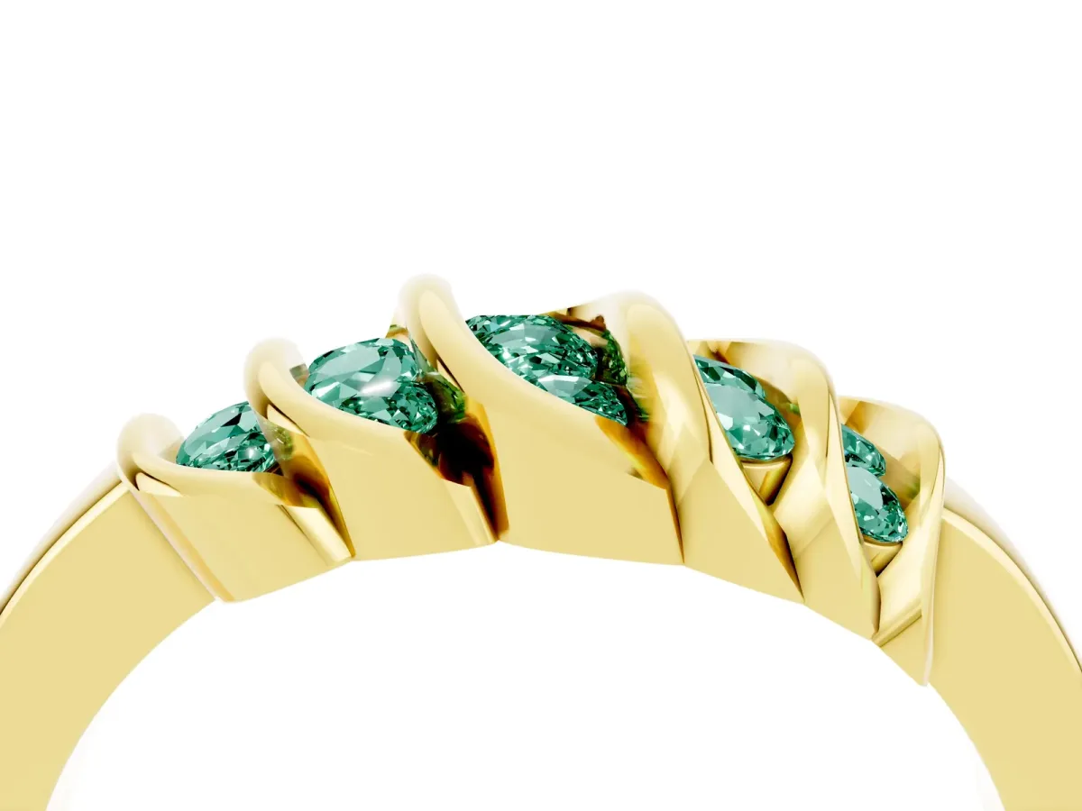 Round Green Sapphire Multi-Row Crossover Band Yellow gold