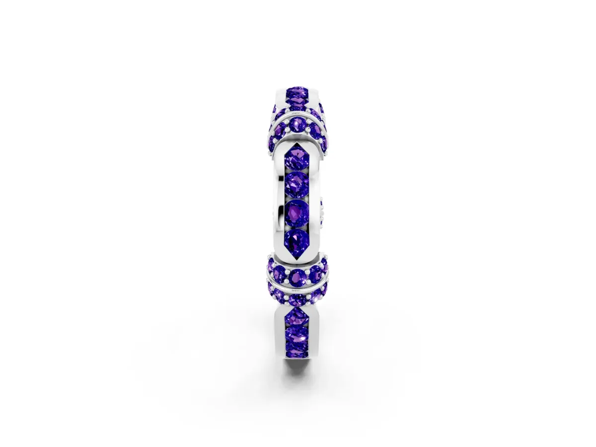 Pavé Round Tanzanite Link Band with Bezel Setting Silver