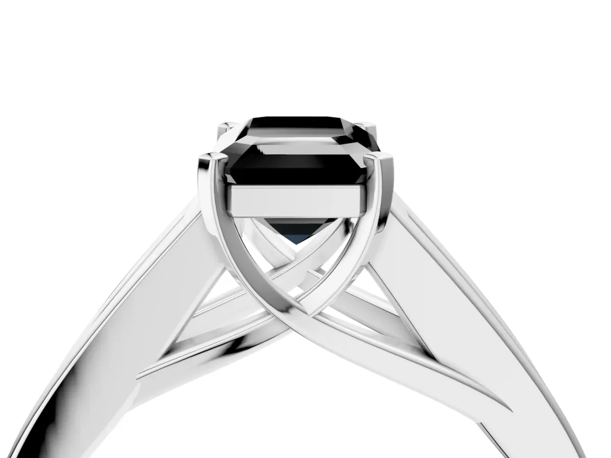 Fancy Black Emerald Cut Cut Channel Set Solitaire Ring with Four-Prong Setting Platinum