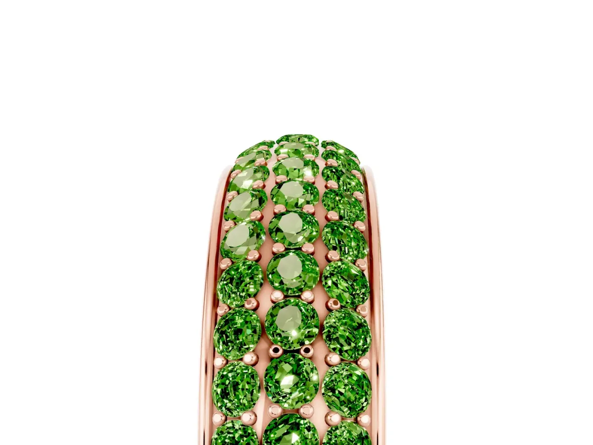 Three-Row Round Peridot Eternity Band with Shared Prong Setting Rose gold