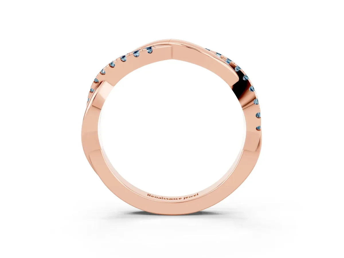 Round Aquamarine Twisted Infinity Band with Prong Setting Rose gold