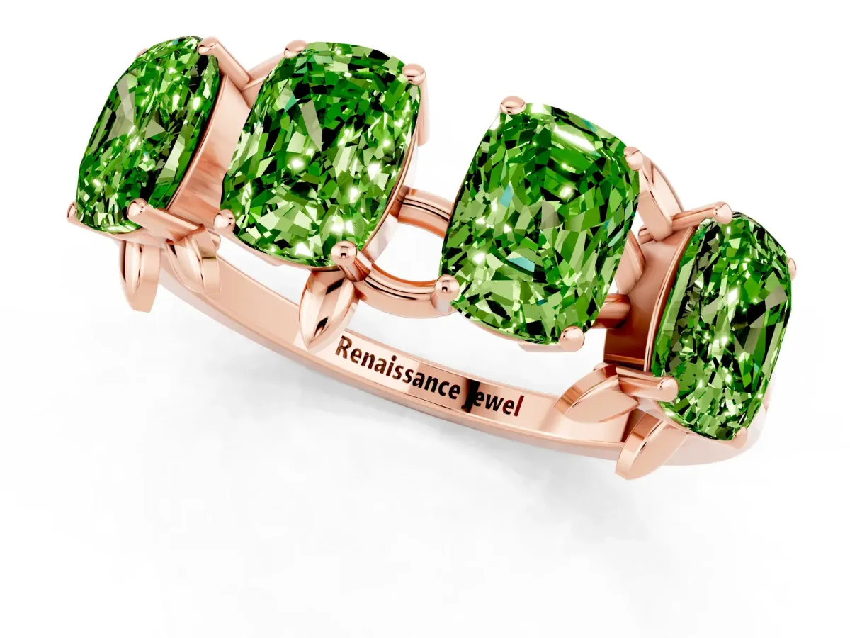 Emerald Cut Peridot Prong-Set Half Eternity Band Rose gold